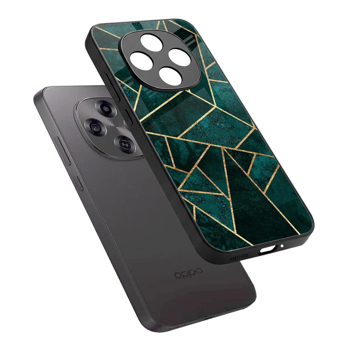 Emerald Geometry sleek oppo f31 pro 5g cover with tempered glass back and TPU edges