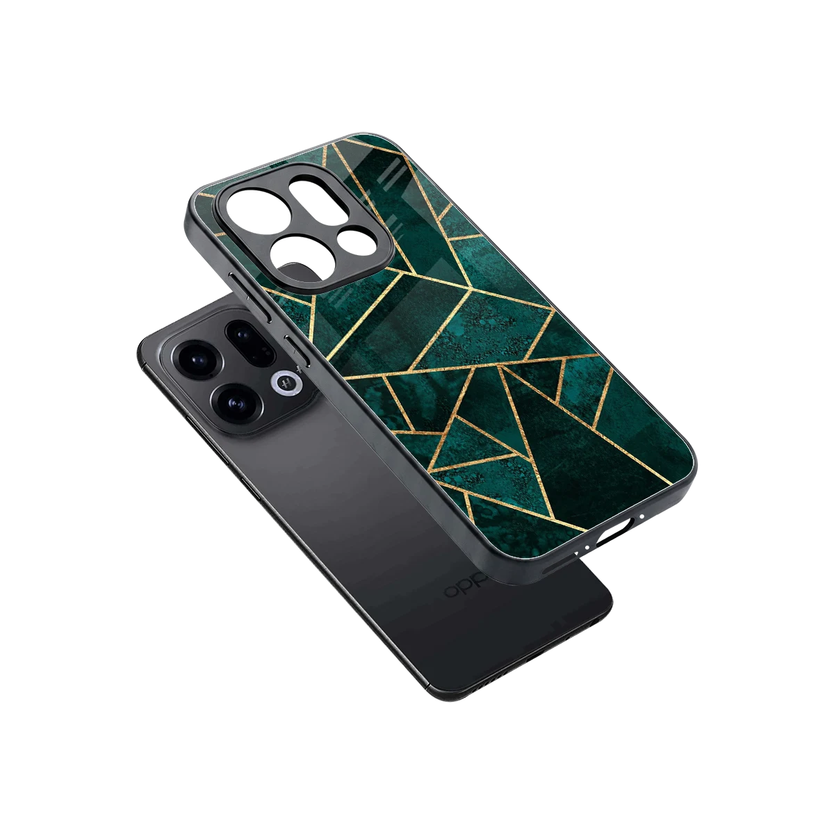 Emerald Geometry sleek oppo find x9 cover with tempered glass back and TPU edges