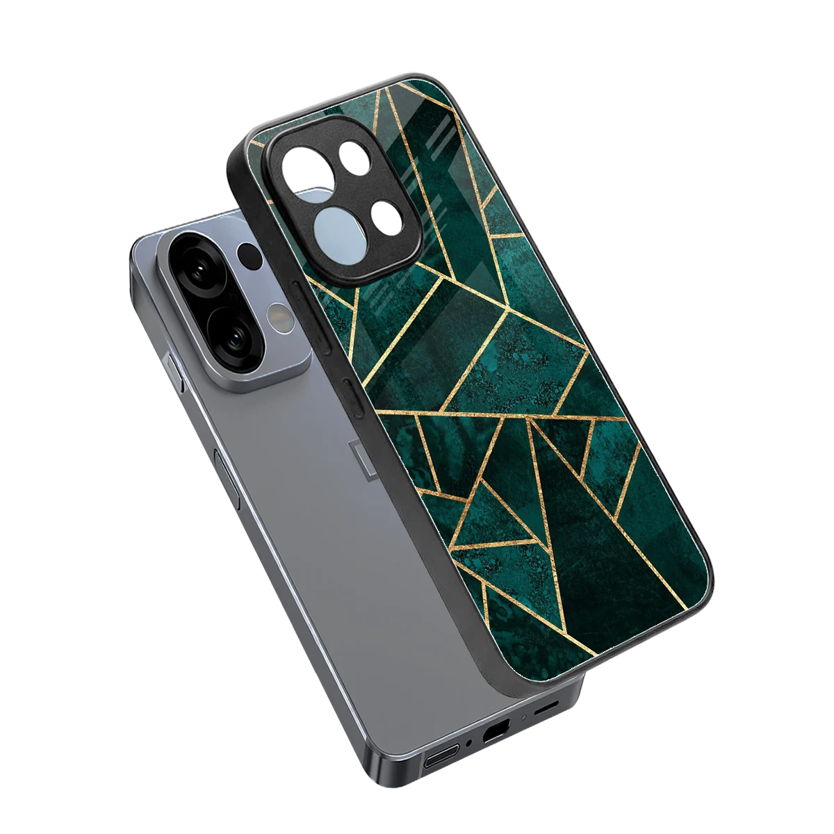 Emerald Geometry sleek oppo k13 5g cover with tempered glass back and TPU edges