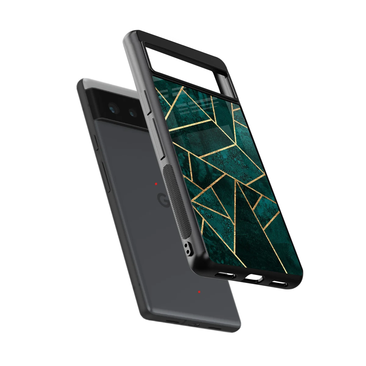 Emerald Geometry sleek google pixel 6 cover with tempered glass back and TPU edges