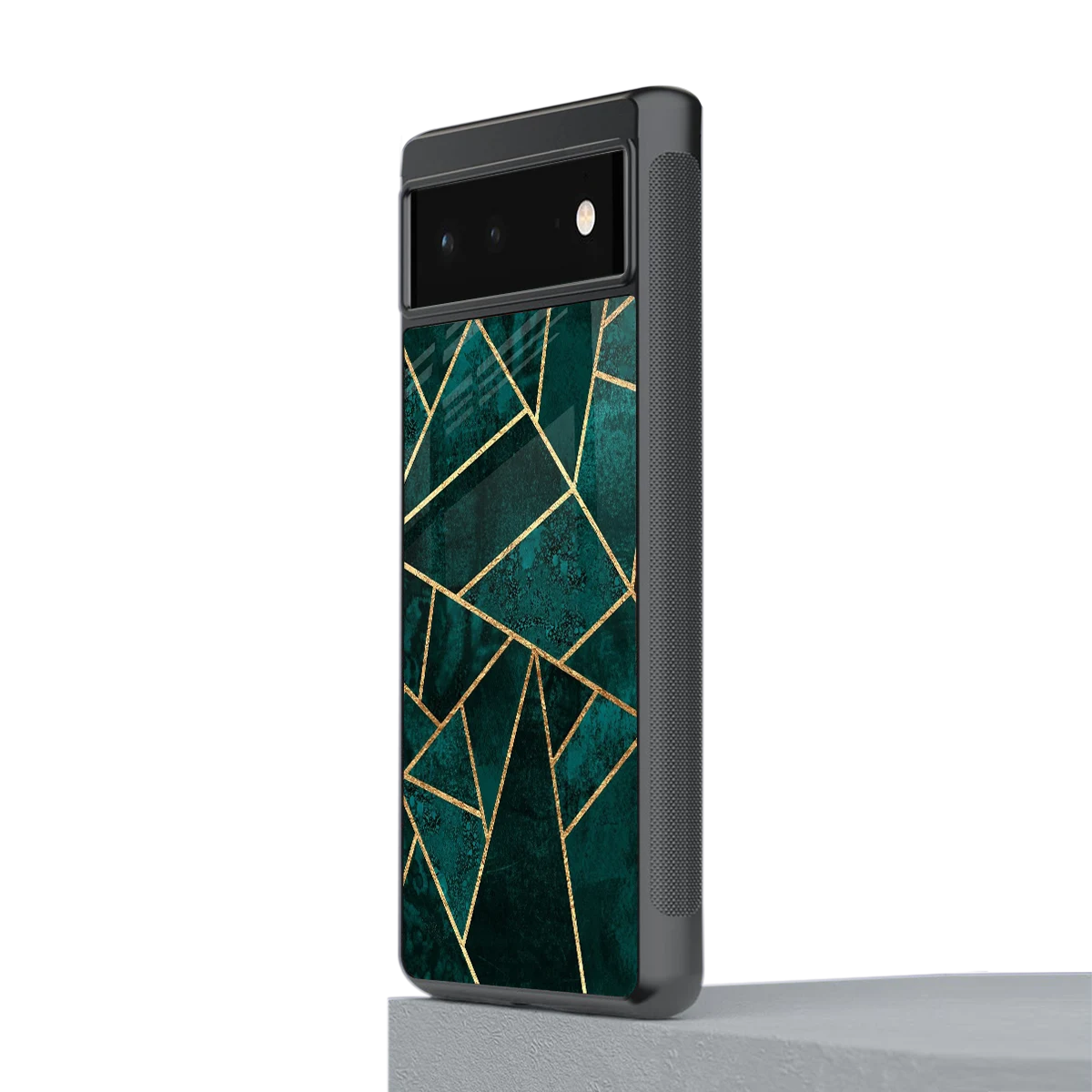 Emerald Geometry stylish phone case for google pixel 6a | glossy glass and slim fit