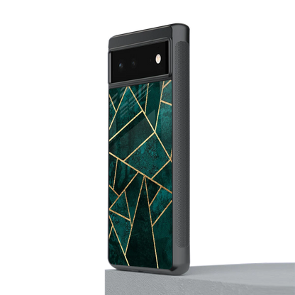 Emerald Geometry stylish phone case for google pixel 6a | glossy glass and slim fit