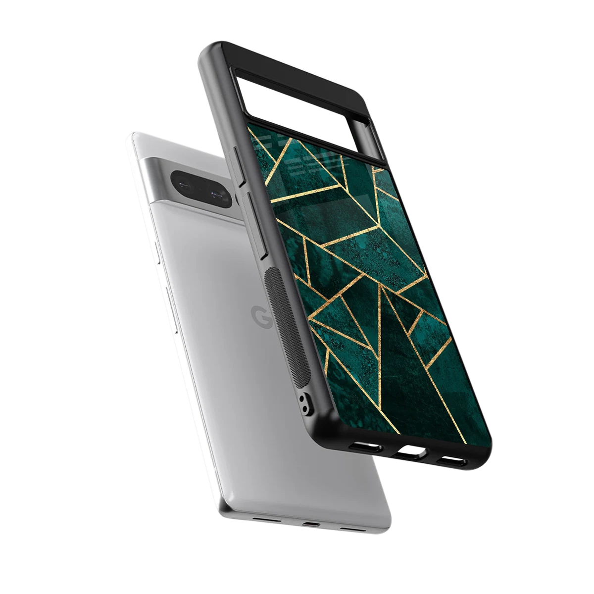 Emerald Geometry sleek google pixel 7 pro cover with tempered glass back and TPU edges