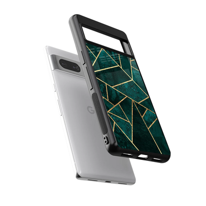 Emerald Geometry sleek google pixel 7a cover with tempered glass back and TPU edges