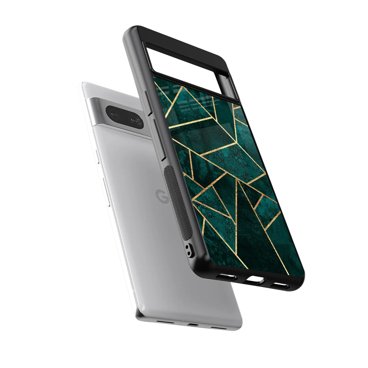 Emerald Geometry sleek google pixel 7 cover with tempered glass back and TPU edges