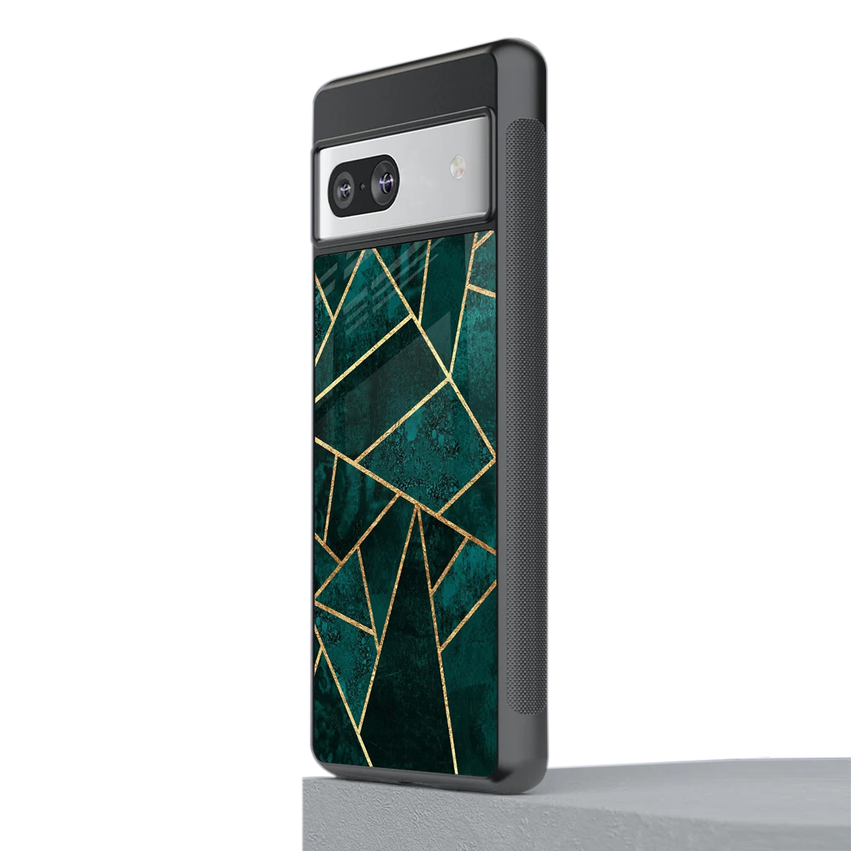 Emerald Geometry stylish phone case for google pixel 7a | glossy glass and slim fit