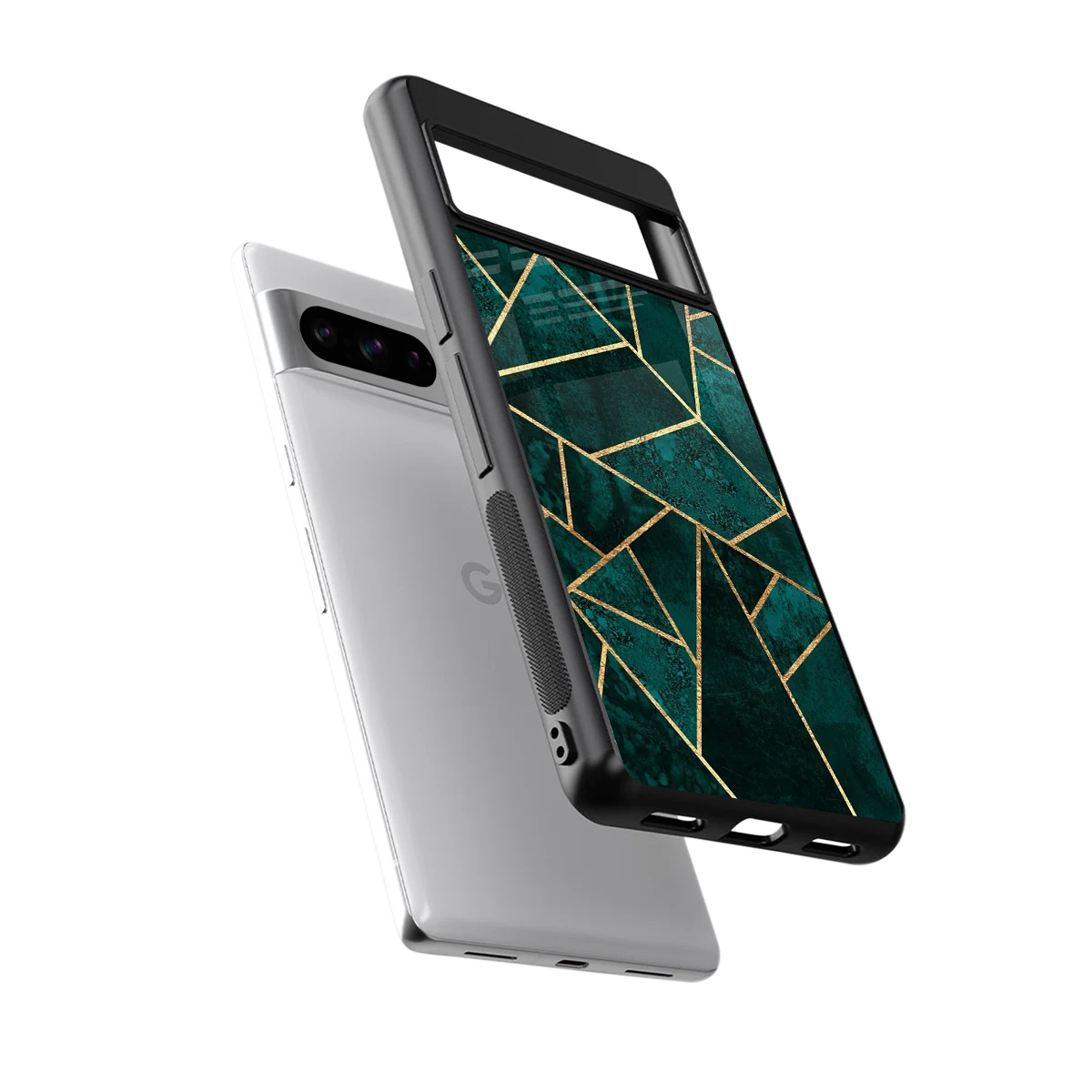 Emerald Geometry sleek google pixel 8 pro cover with tempered glass back and TPU edges