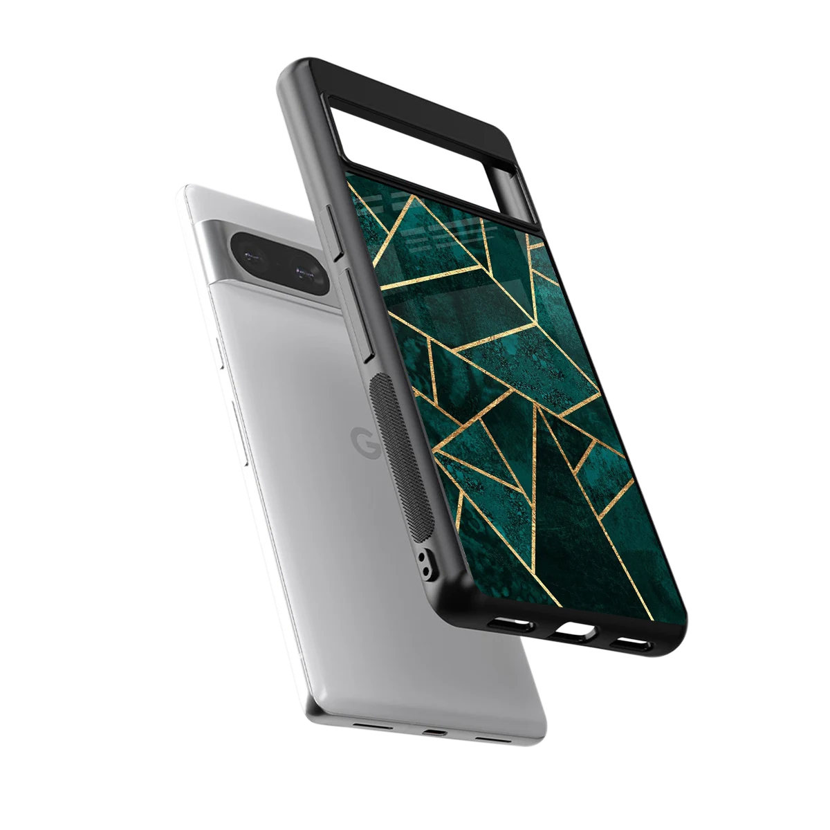 Emerald Geometry sleek google pixel 8 cover with tempered glass back and TPU edges