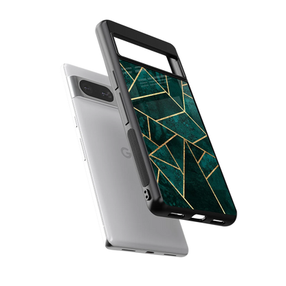 Emerald Geometry sleek google pixel 8 cover with tempered glass back and TPU edges