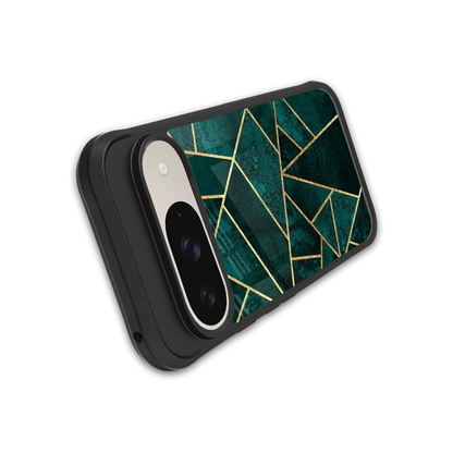 Emerald Geometry stylish phone case for google pixel 9 | glossy glass and slim fit