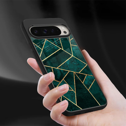 Emerald Geometry sleek google pixel 9 pro cover with tempered glass back and TPU edges