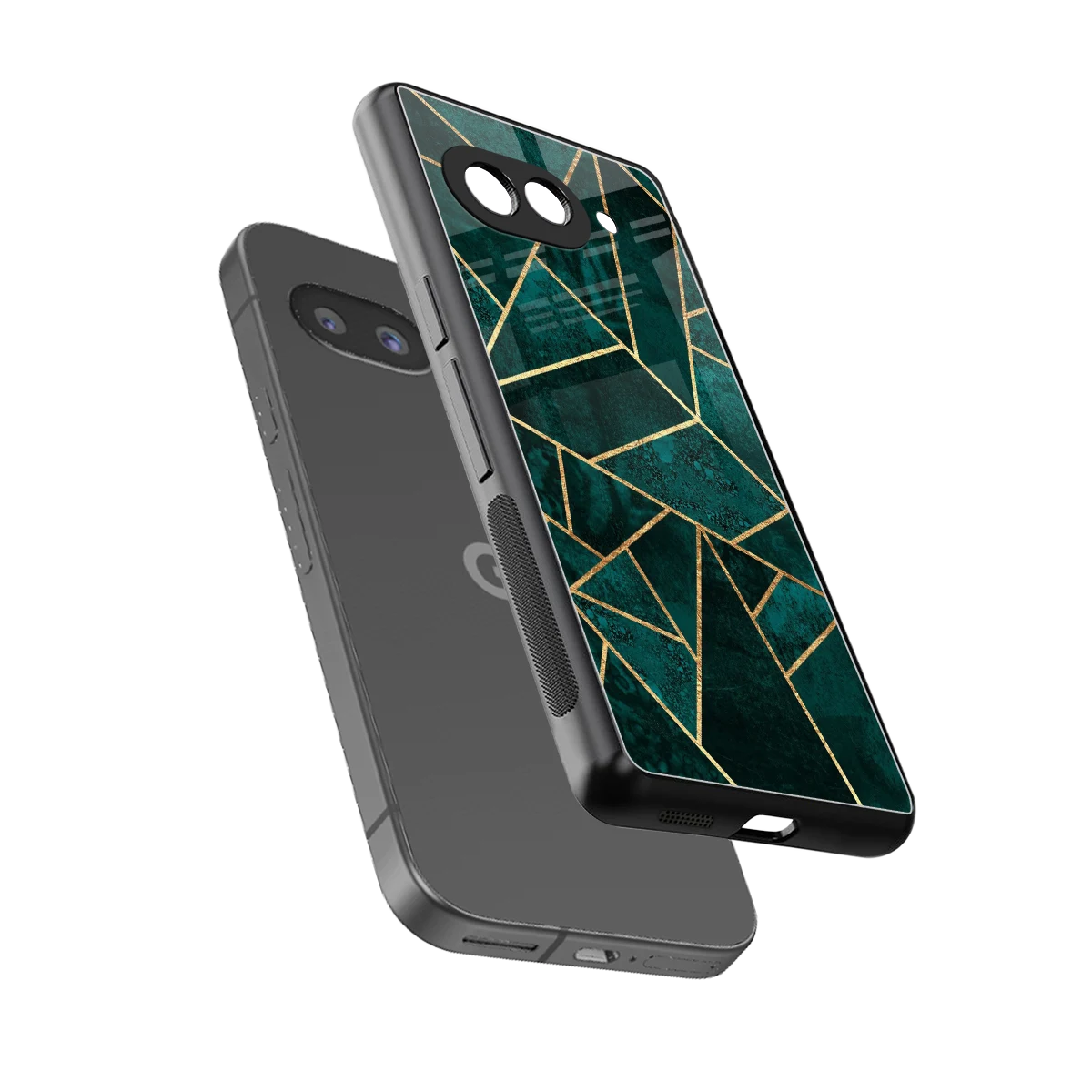 Emerald Geometry sleek google pixel 10a cover with tempered glass back and TPU edges