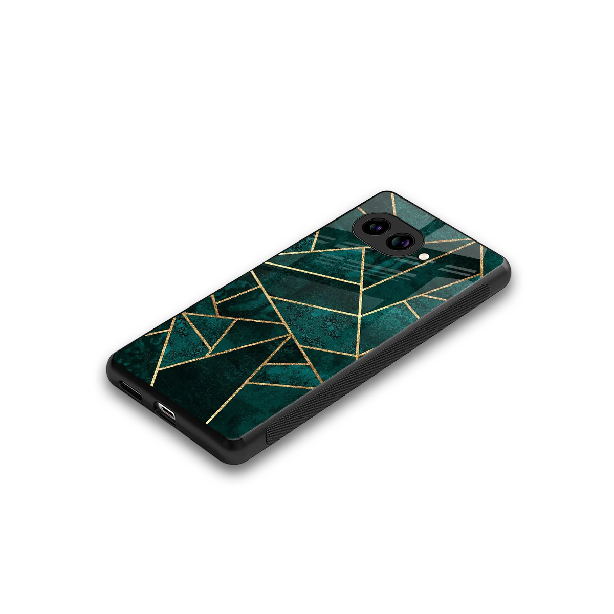 Emerald Geometry stylish phone case for google pixel 10a | glossy glass and slim fit