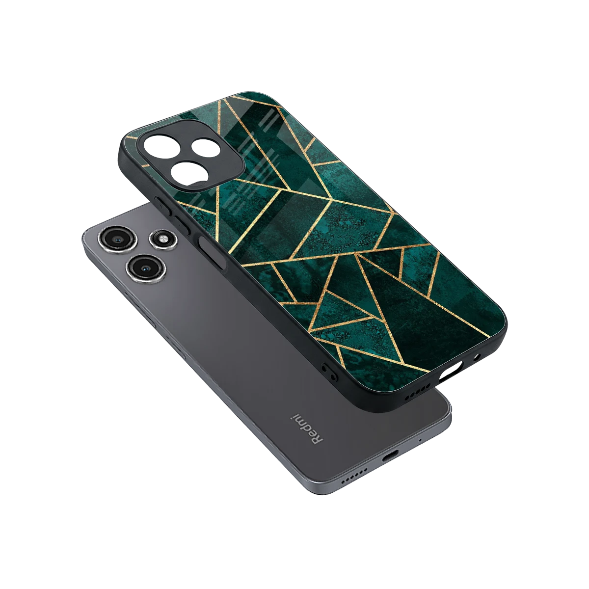 Emerald Geometry sleek redmi 12 5g cover with tempered glass back and TPU edges