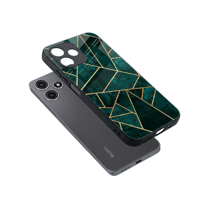 Emerald Geometry sleek redmi 12 5g cover with tempered glass back and TPU edges