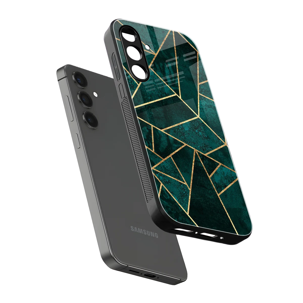 Emerald Geometry sleek samsung galaxy m35 5g cover with tempered glass back and TPU edges