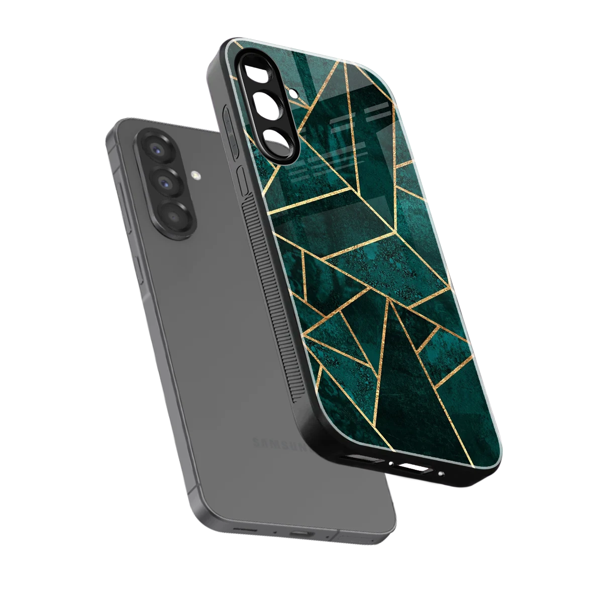 Emerald Geometry sleek samsung galaxy a36 5g cover with tempered glass back and TPU edges