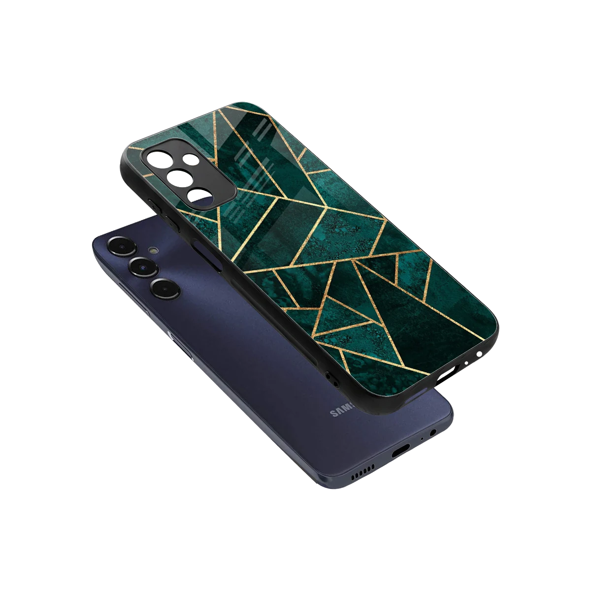Emerald Geometry sleek samsung galaxy m14 5g cover with tempered glass back and TPU edges