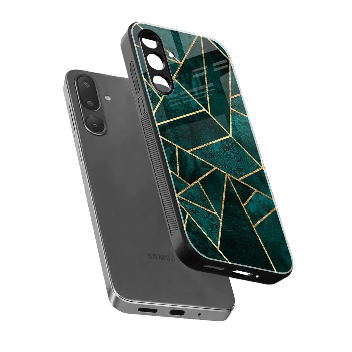 Emerald Geometry sleek samsung galaxy m36 5g cover with tempered glass back and TPU edges