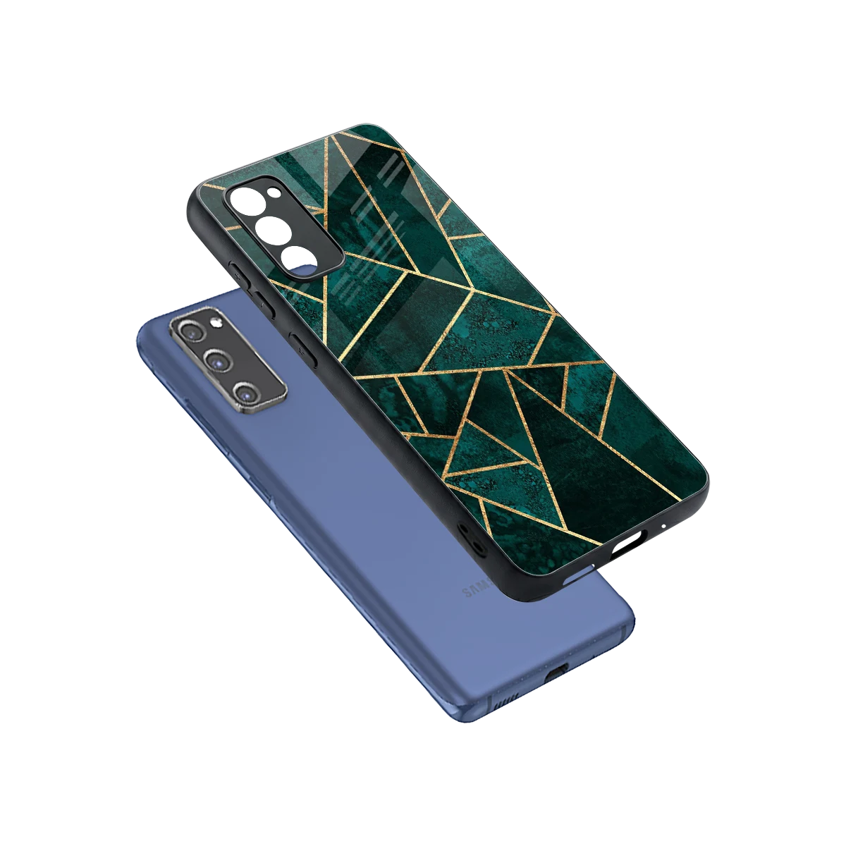 Emerald Geometry sleek samsung galaxy s20 fe cover with tempered glass back and TPU edges