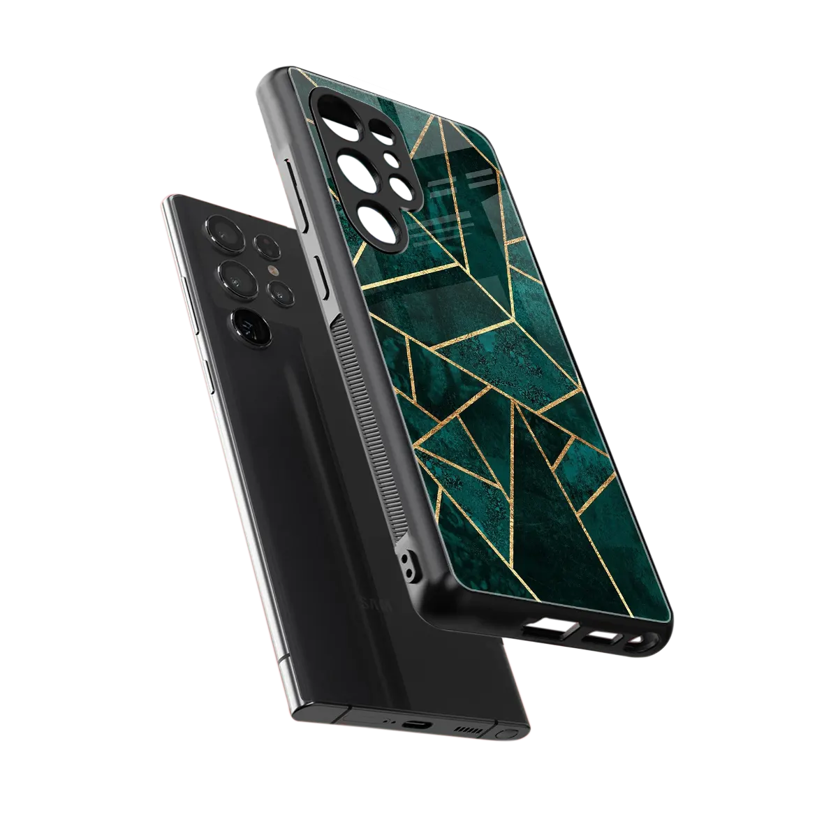 Emerald Geometry sleek samsung galaxy s25 ultra cover with tempered glass back and TPU edges