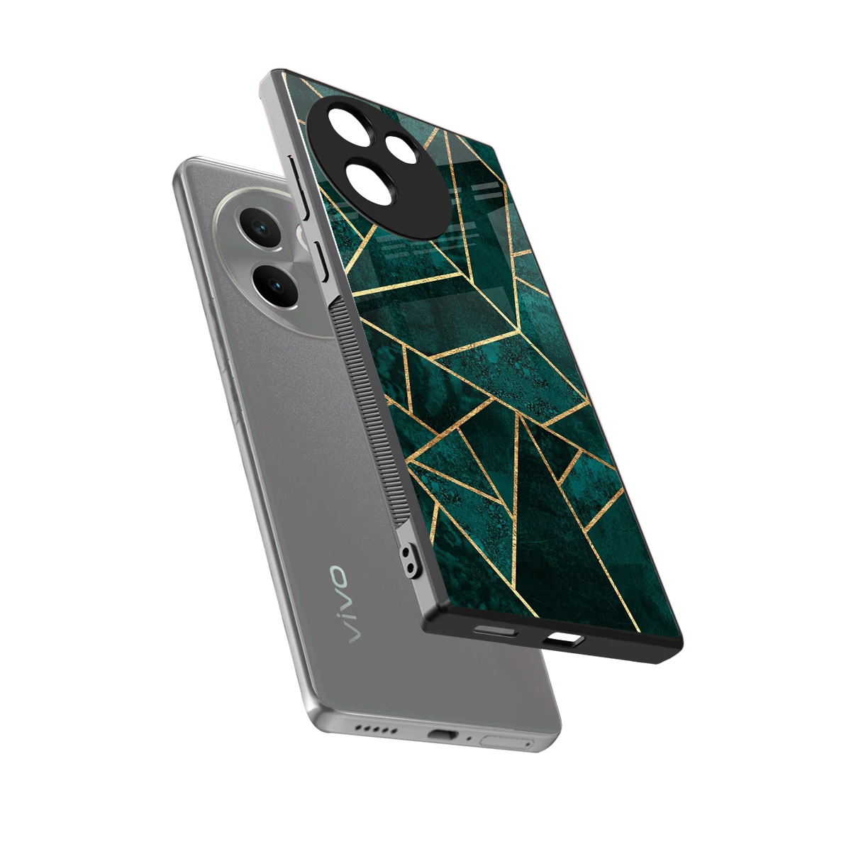 Emerald Geometry sleek vivo v30e cover with tempered glass back and TPU edges