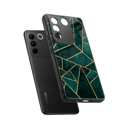Emerald Geometry sleek vivo v27 5g cover with tempered glass back and TPU edges