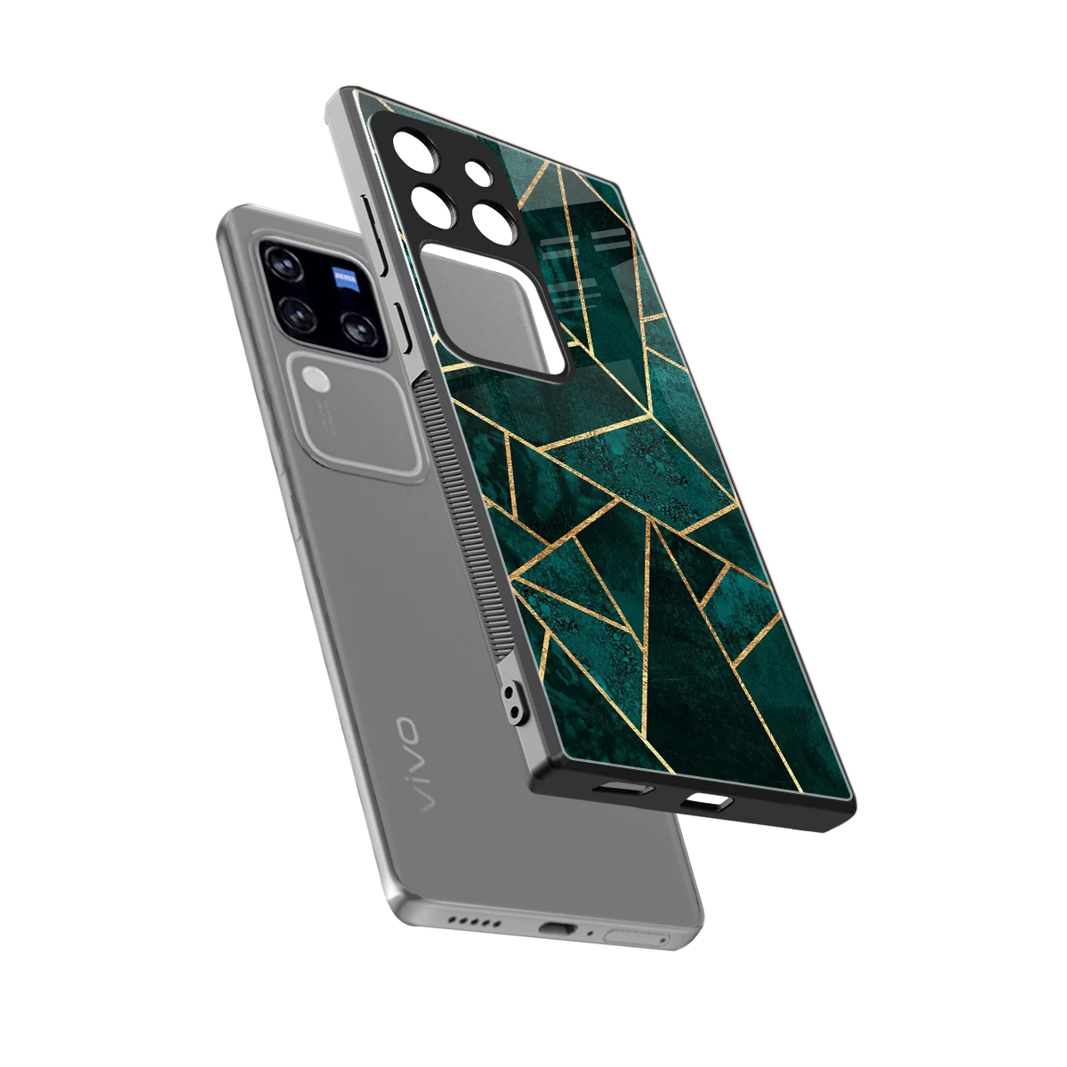 Emerald Geometry sleekvivo v30 pro cover with tempered glass back and TPU edges