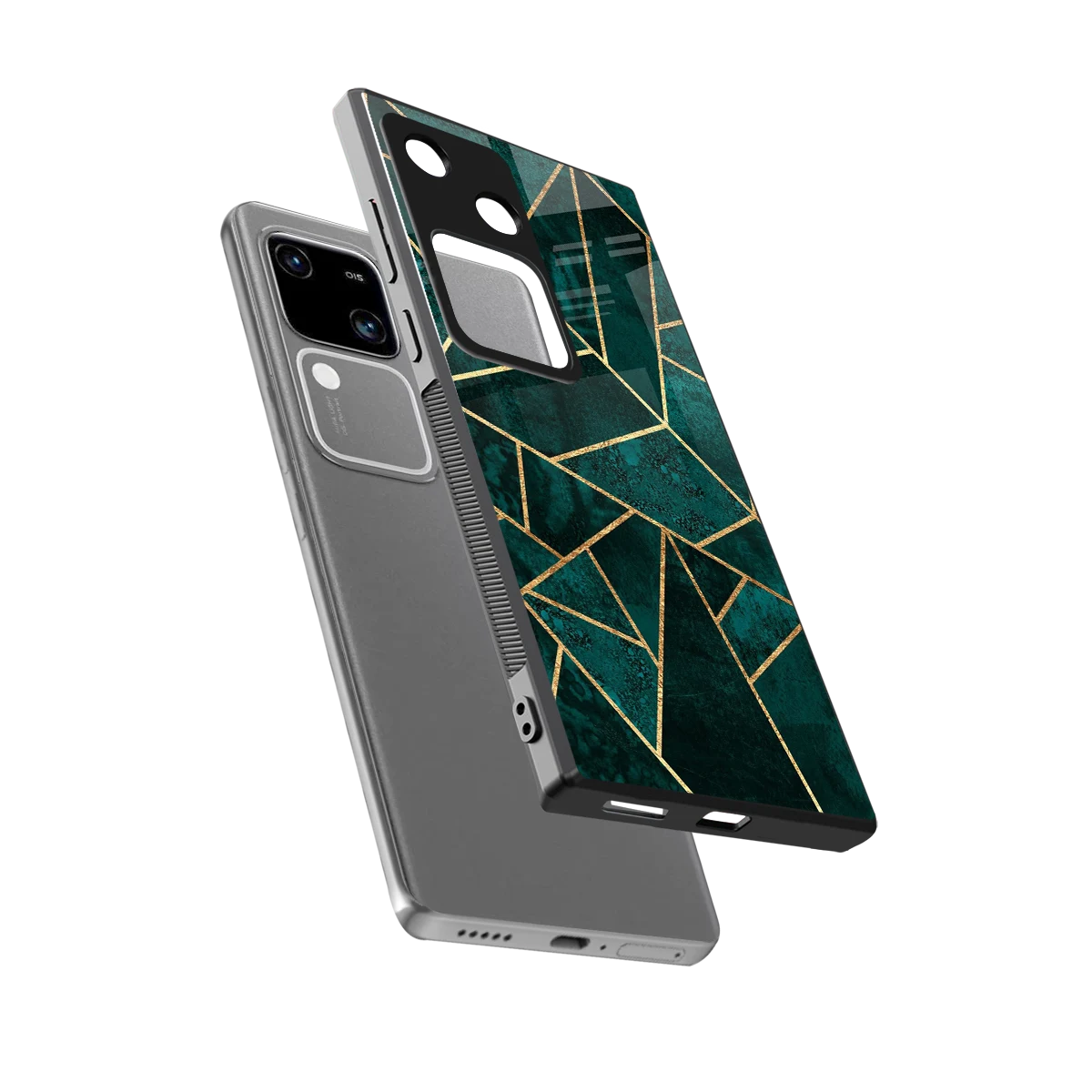 Emerald Geometry sleek vivo v30 cover with tempered glass back and TPU edges