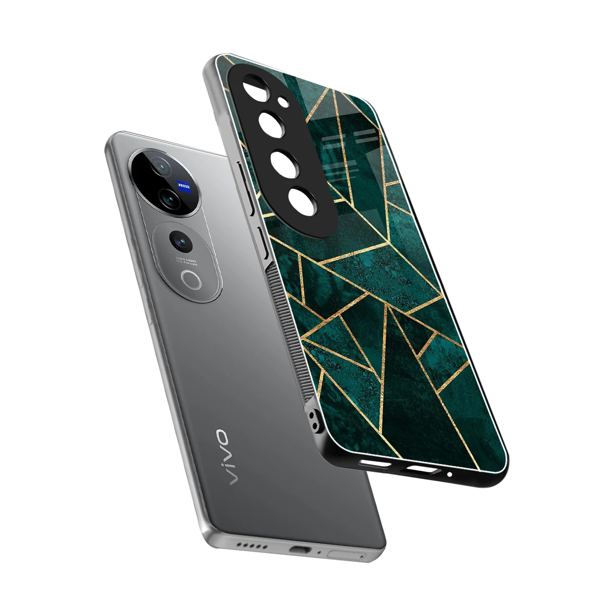 Emerald Geometry sleek vivo v40 pro cover with tempered glass back and TPU edges