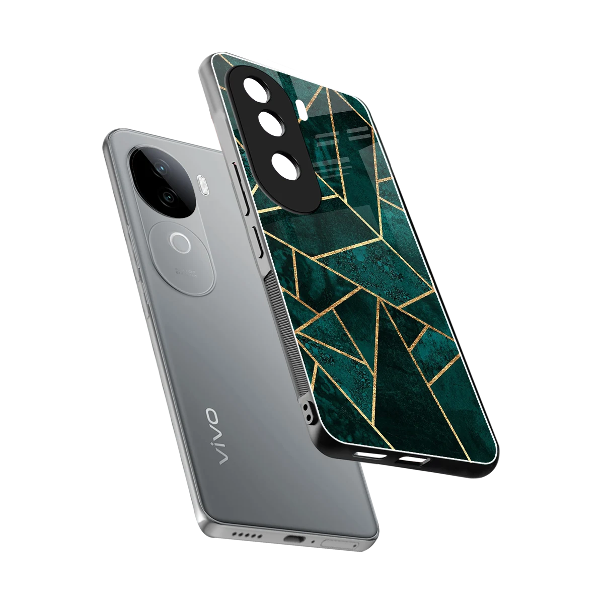 Emerald Geometry sleek vivo v40e cover with tempered glass back and TPU edges