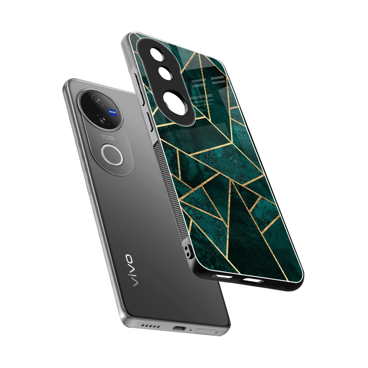 Emerald Geometry sleek vivo v50 cover with tempered glass back and TPU edges