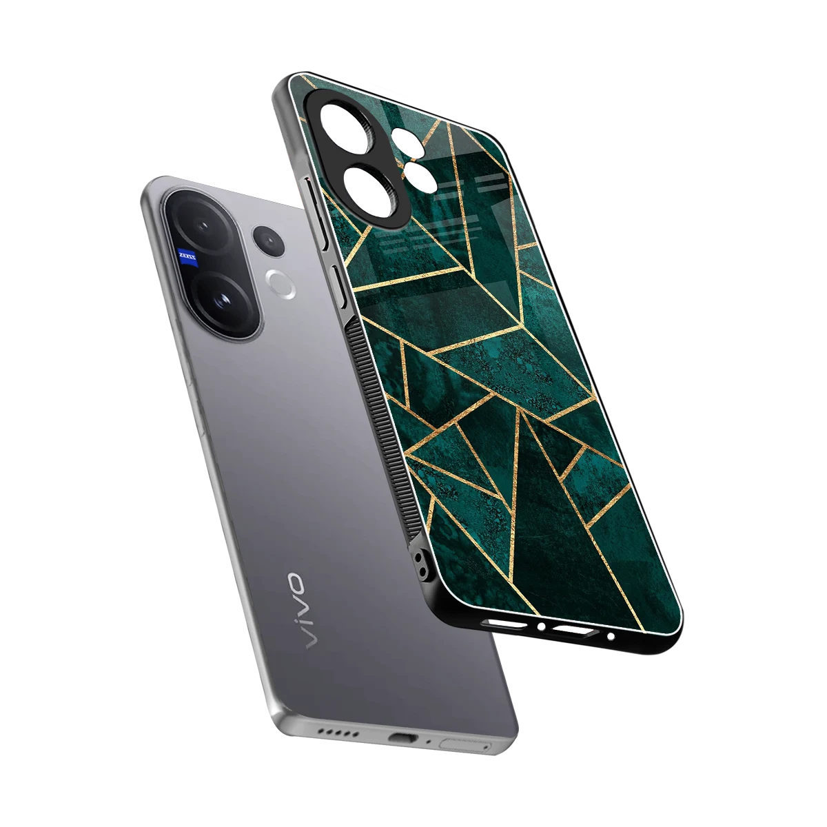 Emerald Geometry sleek vivo v60 cover with tempered glass back and TPU edges