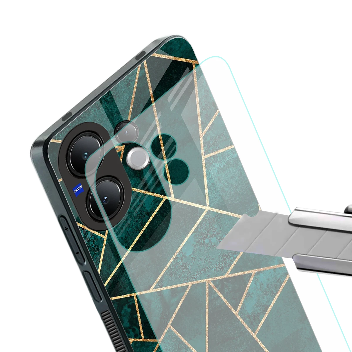 Emerald Geometry stylish phone case for vivo v60 | glossy glass and slim fit