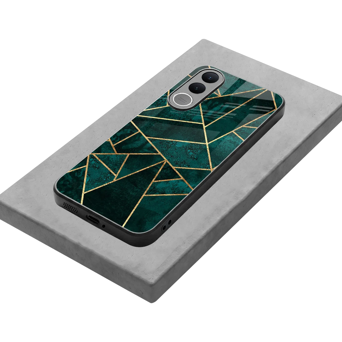 Emerald Geometry stylish phone case for vivo v70 fe | glossy glass and slim fit