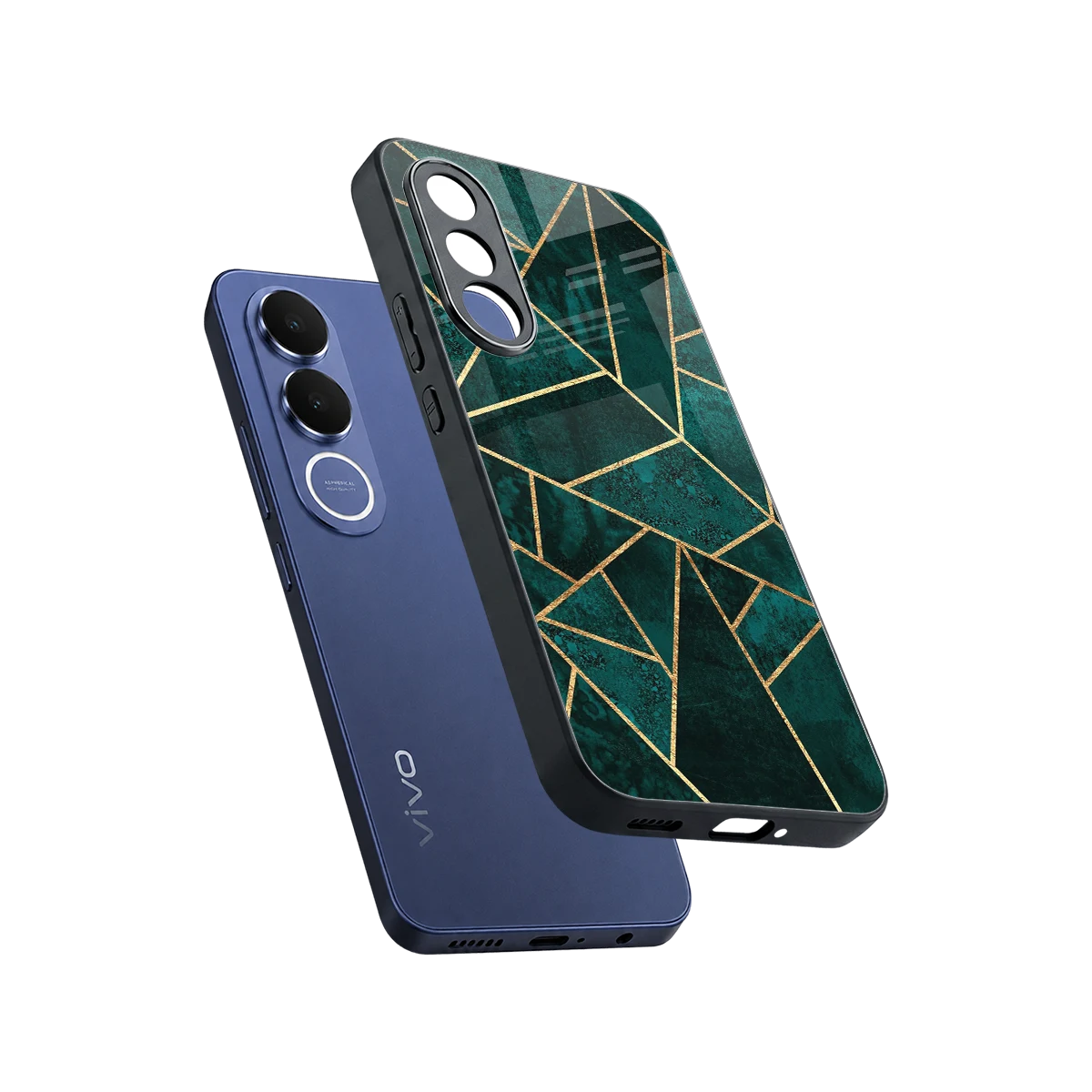 Emerald Geometry sleek vivo v70 fe cover with tempered glass back and TPU edges