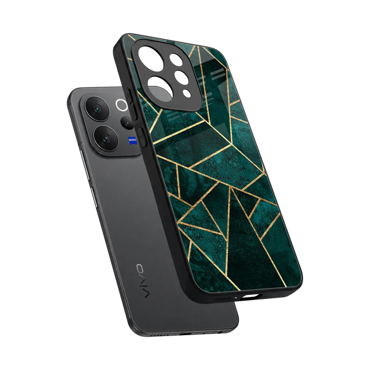 Emerald Geometry sleek vivo v70 cover with tempered glass back and TPU edges