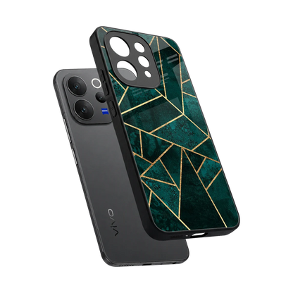 Emerald Geometry sleek vivo v70 cover with tempered glass back and TPU edges