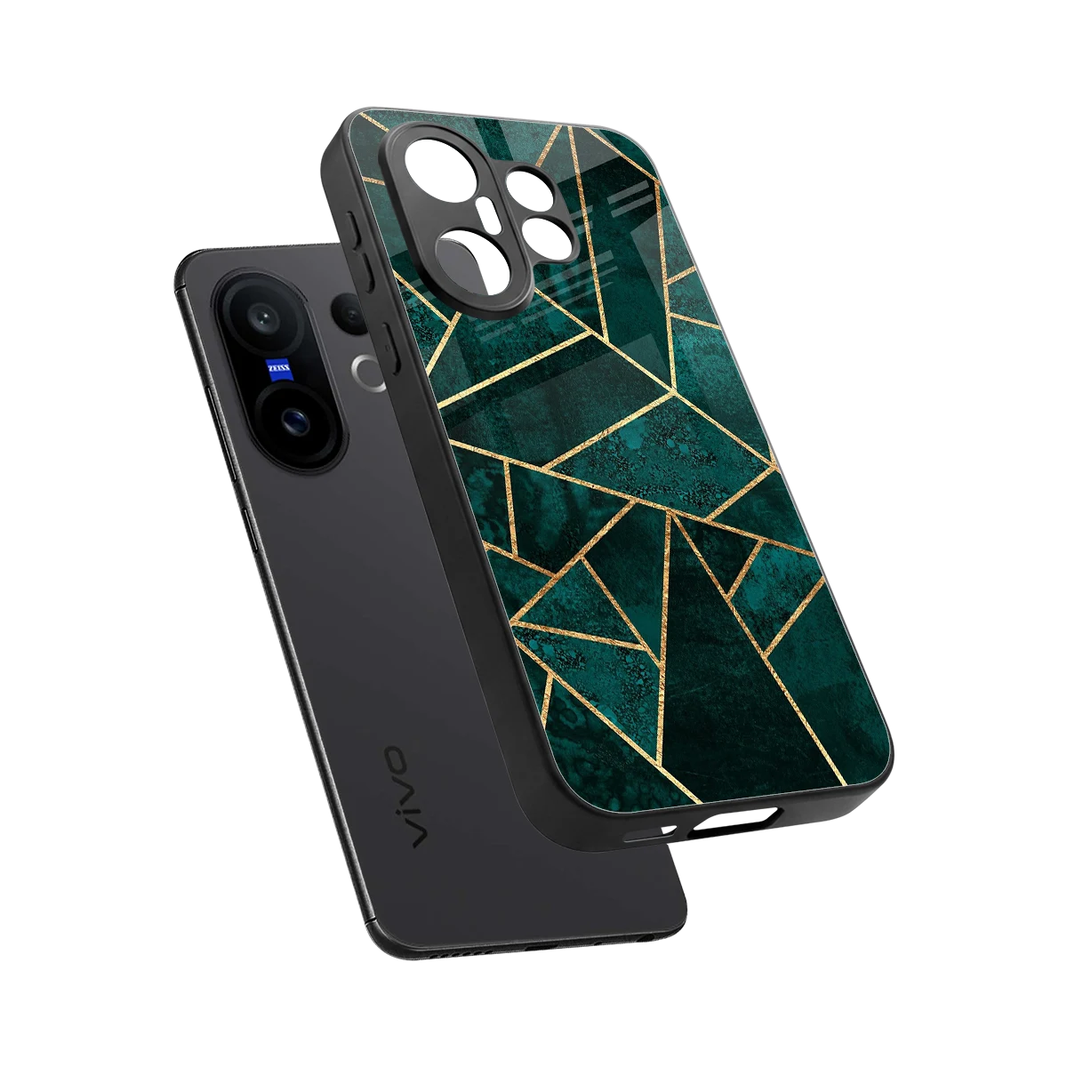 Emerald Geometry sleek vivo x200 fe cover with tempered glass back and TPU edges