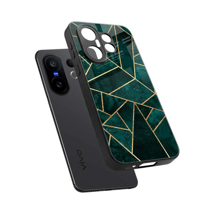 Emerald Geometry sleek vivo x200 fe cover with tempered glass back and TPU edges