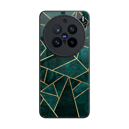 Emerald Geometry back phone cover | glass case for vivo x200 pro