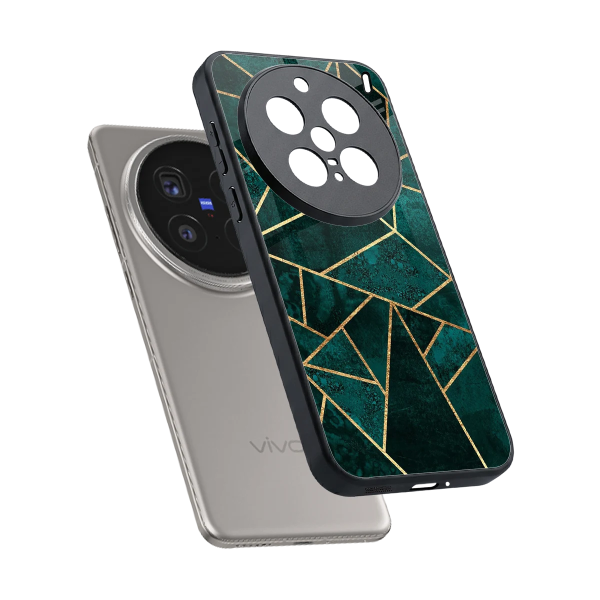 Emerald Geometry sleek vivo x200 pro cover with tempered glass back and TPU edges