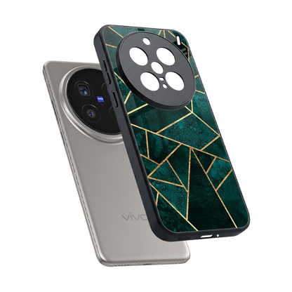 Emerald Geometry sleek vivo x200 pro cover with tempered glass back and TPU edges