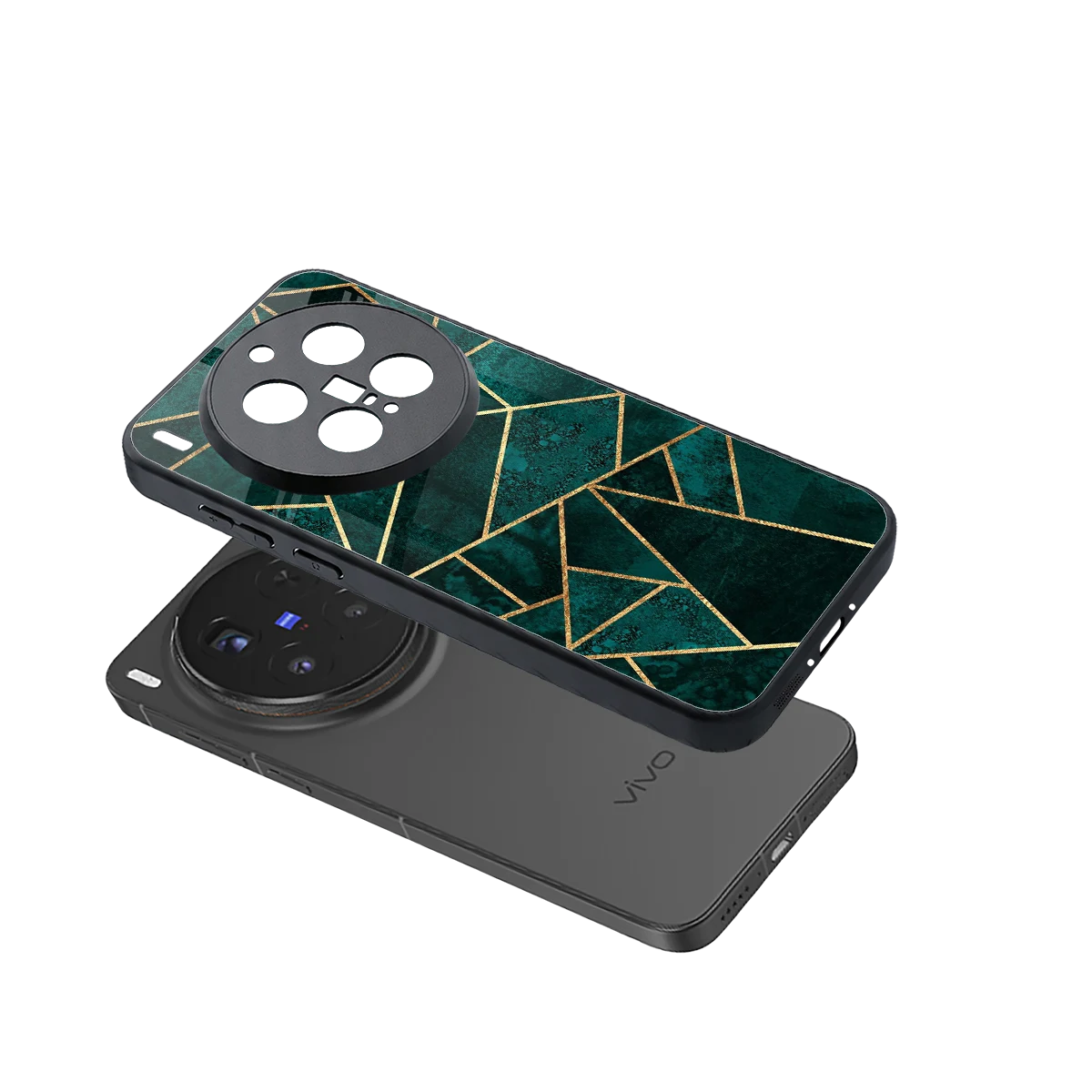 Emerald Geometry sleek vivo x300 pro cover with tempered glass back and TPU edges