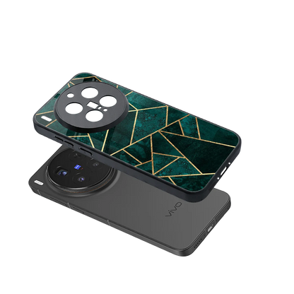 Emerald Geometry sleek vivo x300 pro cover with tempered glass back and TPU edges