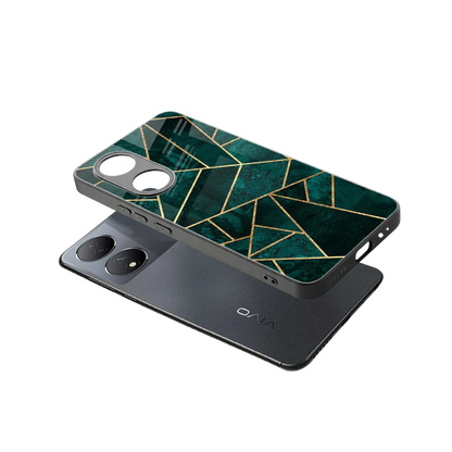 Emerald Geometry sleek Vivo-y100 cover with tempered glass back and TPU edges
