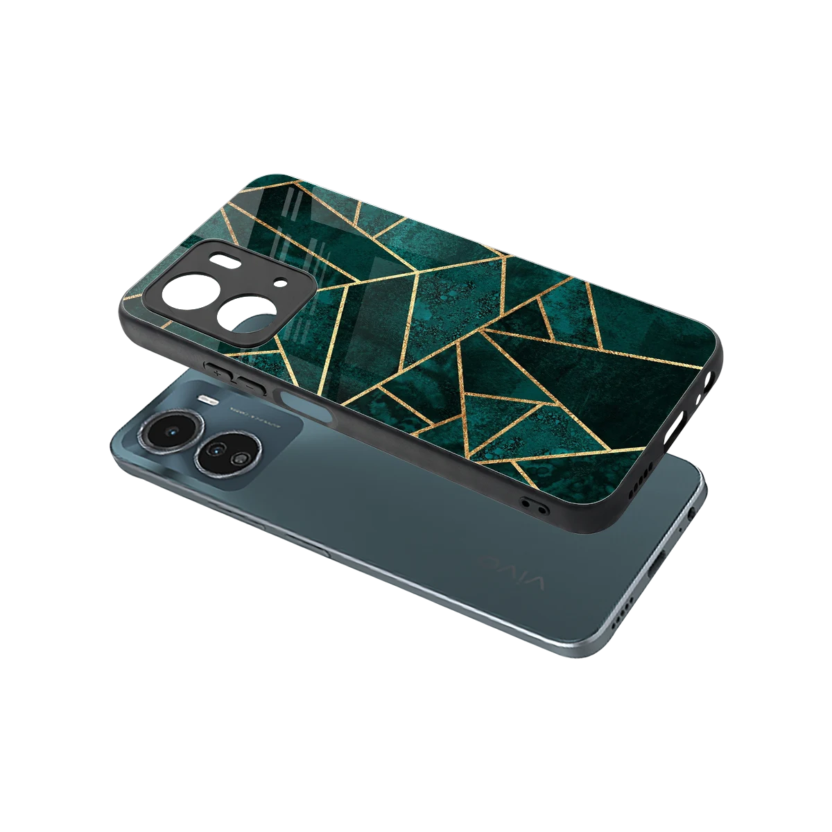 Emerald Geometry sleek vivo y16 cover with tempered glass back and TPU edges