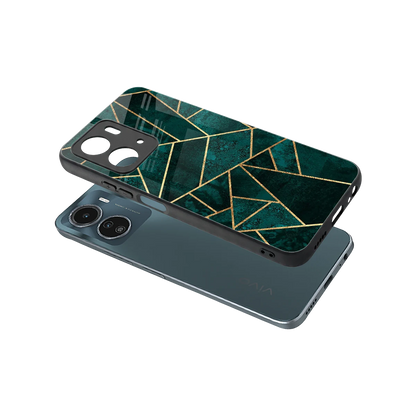 Emerald Geometry sleek vivo y16 cover with tempered glass back and TPU edges