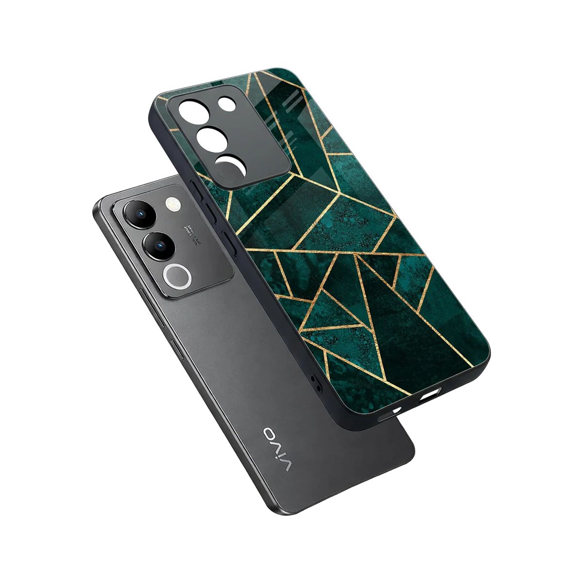 Emerald Geometry sleek vivo y200 5g cover with tempered glass back and TPU edges