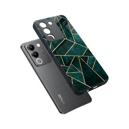 Emerald Geometry sleek vivo y200 5g cover with tempered glass back and TPU edges